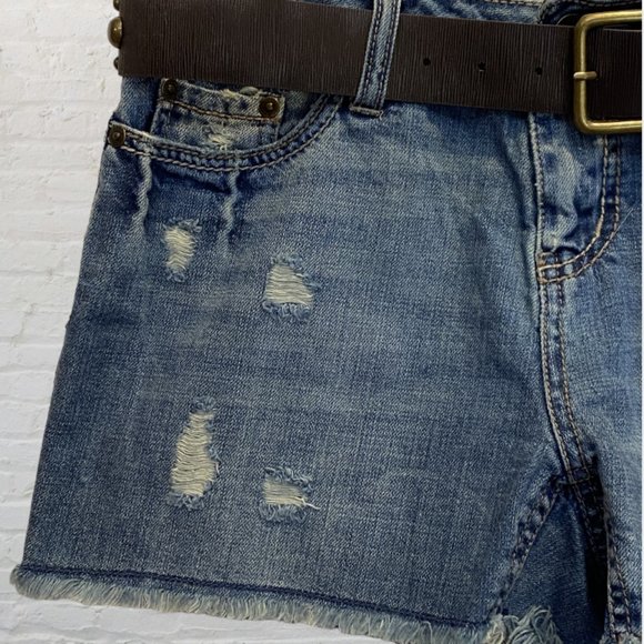 VINTAGE APT. 9 -- Short Shorts, Distressed Denim, Leather Stud Belt, Never Worn - Picture 3 of 14